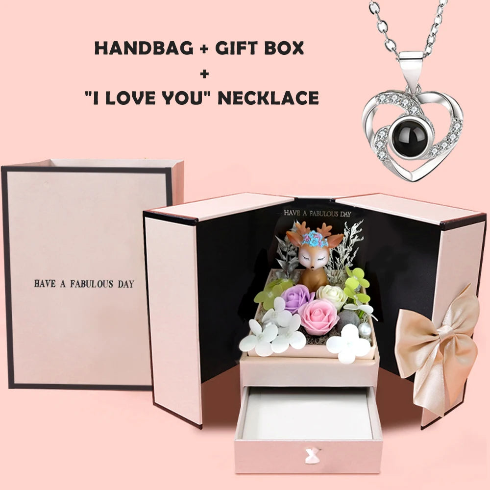 Rose Gift Box with Necklace Birthday Anniversary Christmas Valentin...