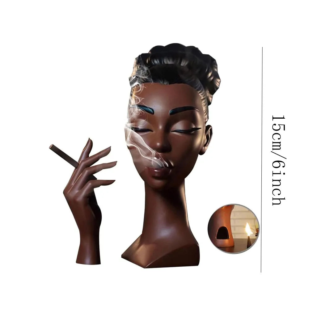 Black Woman Head Incense Female Head Airflow Incense Burner Decorative Art Airflow Incense Stand Statue For Aromatherapy
