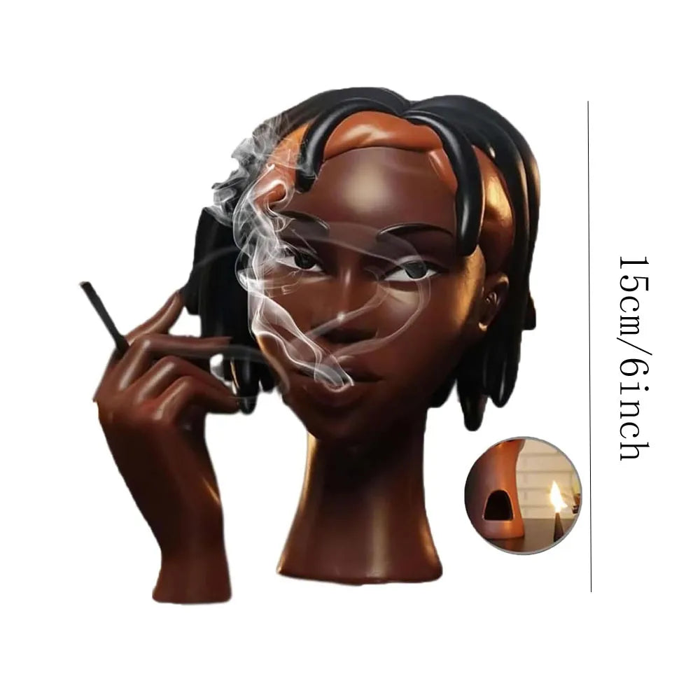 Black Woman Head Incense Female Head Airflow Incense Burner Decorative Art Airflow Incense Stand Statue For Aromatherapy