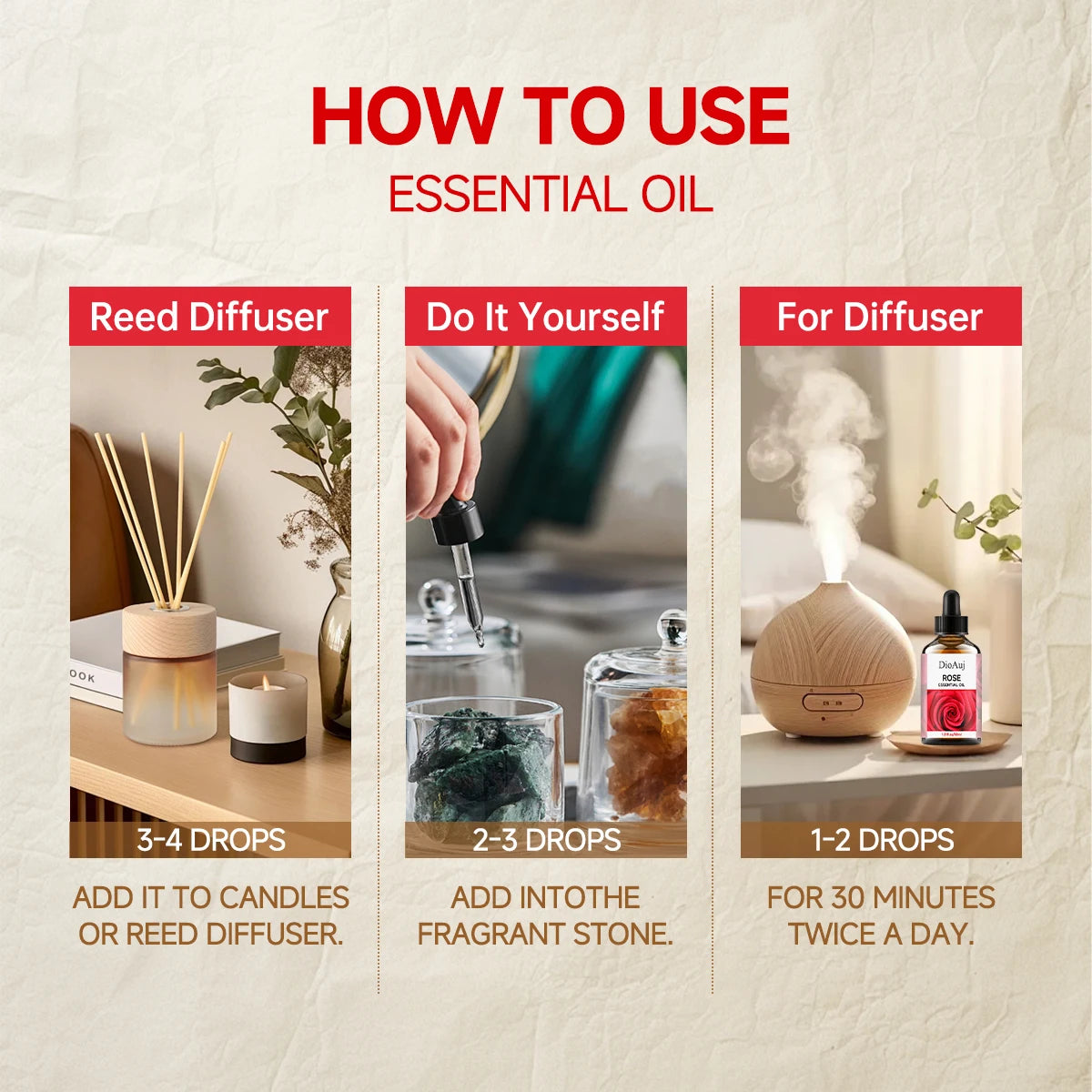 Essential Oil with Dropper ROSE Face Body Skin Care  Aromatherapy Oil for Humidifier Aromatherapy Candle