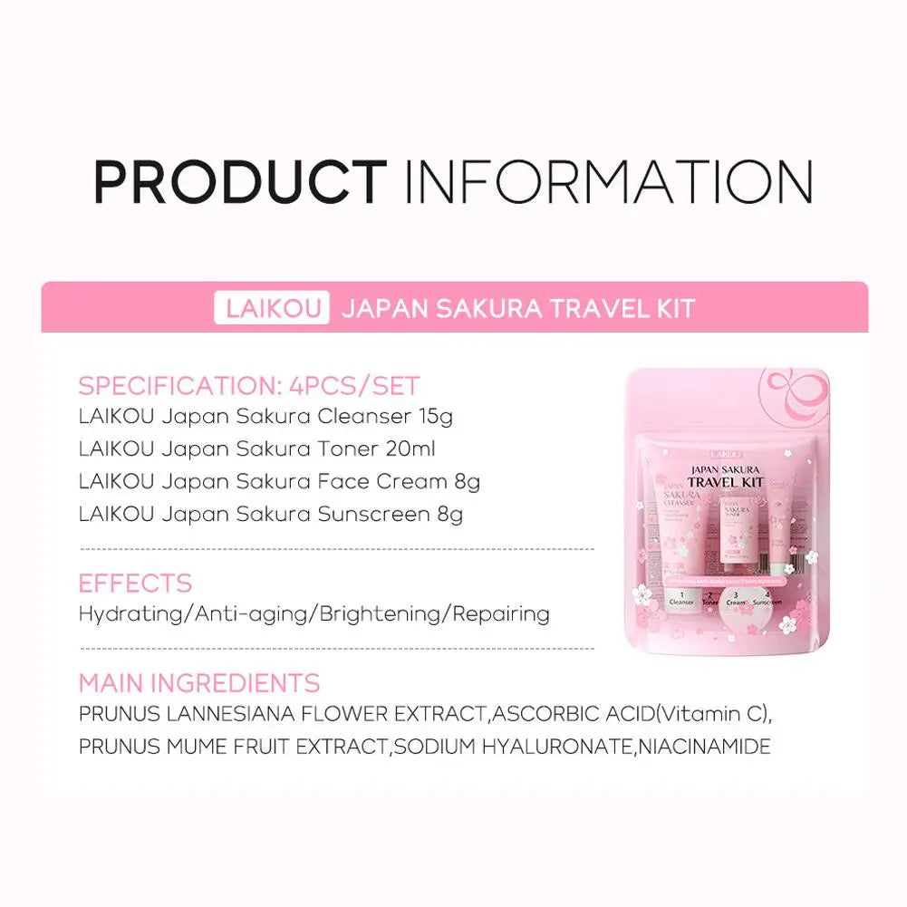 3/4Pcs/Set Sakura Skin Care With Cleanser Toner Eye Cream Facial Cream Sunscreen Beauty Products For Women Travel Skin Care Kit