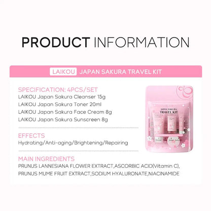 3/4Pcs/Set Sakura Skin Care With Cleanser Toner Eye Cream Facial Cream Sunscreen Beauty Products For Women Travel Skin Care Kit