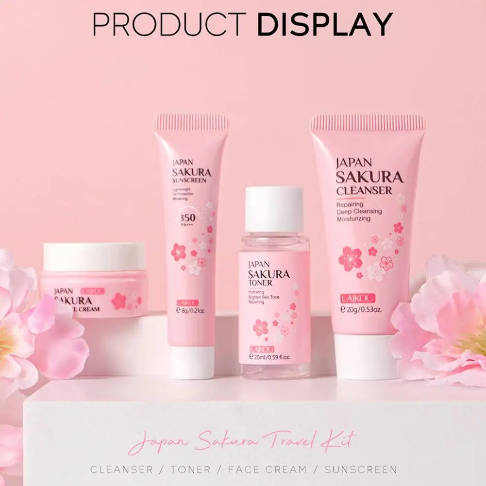 3/4Pcs/Set Sakura Skin Care With Cleanser Toner Eye Cream Facial Cream Sunscreen Beauty Products For Women Travel Skin Care Kit
