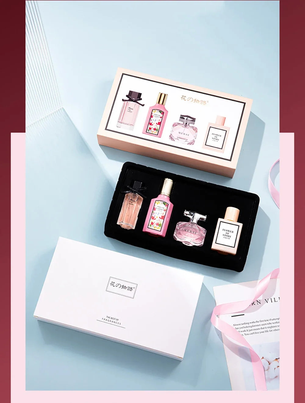 Feminine Charm Perfume Women Gift Box Four Piece Set Plant Floral Scent Pheromone Lasting Fragrance