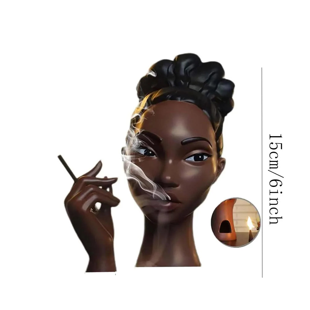 Black Woman Head Incense Female Head Airflow Incense Burner Decorative Art Airflow Incense Stand Statue For Aromatherapy