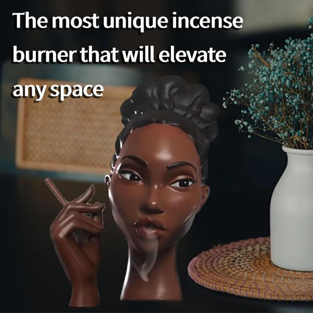Black Woman Head Incense Female Head Airflow Incense Burner Decorative Art Airflow Incense Stand Statue For Aromatherapy