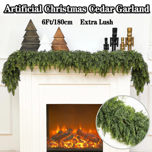 6ft Christmas Cedar Garland Artificial Green Cedar Garland Faux Cedar Pine Garland for Home Fireplace Indoor Outdoor Party Decor