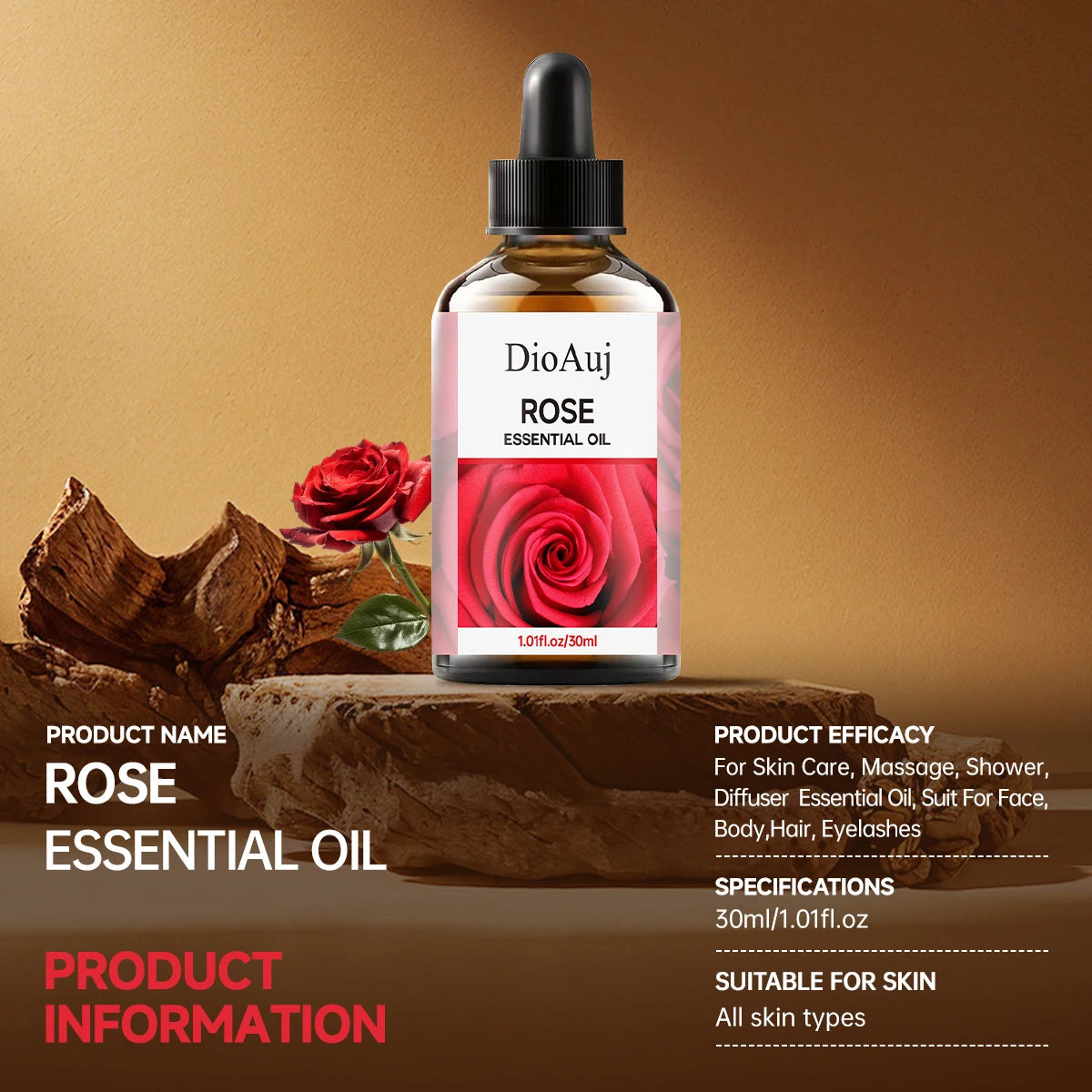 DioAuj 1PCS Essential Oil with Dropper ROSE Face Body Skin Care Aro... - 100ml