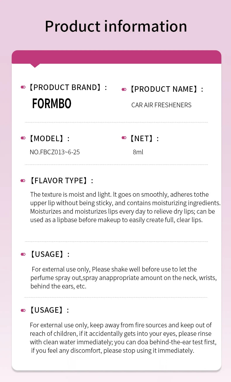 Pink car fragrance car interior accessories, perfume pendant car supplies, fresh air car fragrance