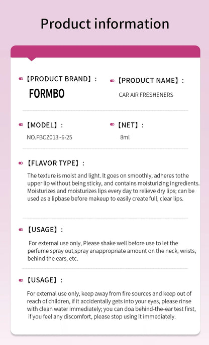 Pink car fragrance car interior accessories, perfume pendant car supplies, fresh air car fragrance