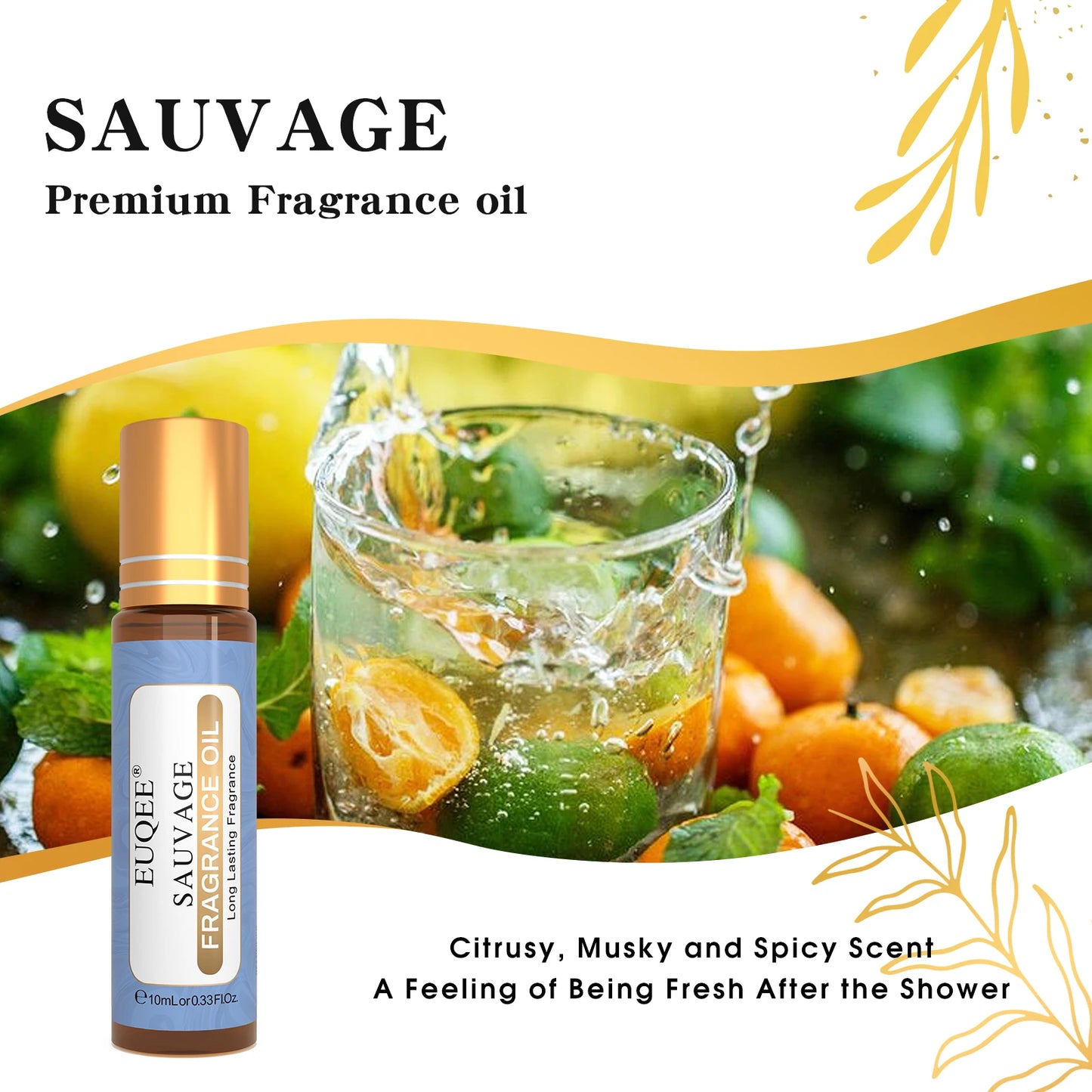 EUQEE 10ml Premium Men's Fragrance Oil For Car Diffuser Aromatherapy Vanilla Musk Leather Amber Romance Aroma Essential Oils