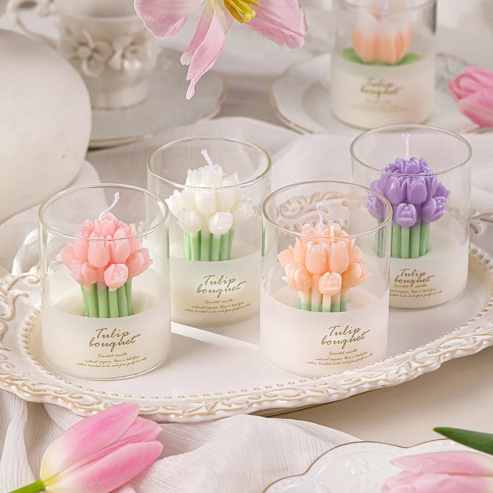 Flower Scented Candles Multi Color Atmosphere Fragrance Gift Box Tu... - 100ml