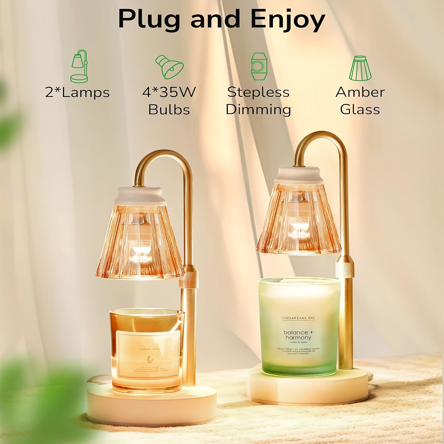 Fragrance Candle Warmer Lamp 2-Pack Adjustable with Dimmer