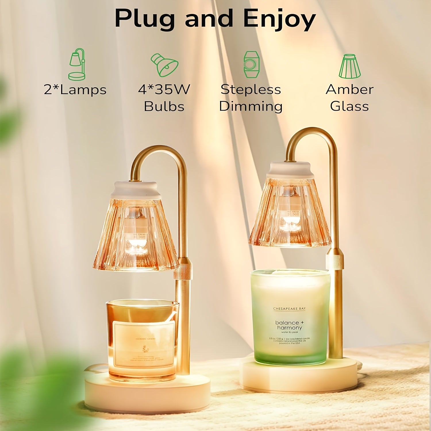 Fragrance Candle Warmer Lamp 2-Pack Adjustable with Dimmer