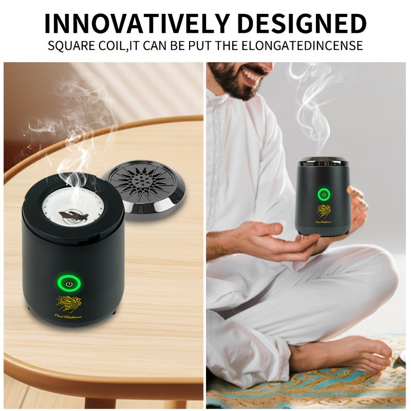 Portable Mini Aromatherapy Incense Burner, USB Car Charcoal Burner for Arabic OUD BUKHOOR, Durable Metal Construction, No Fragrance Empty Bottle